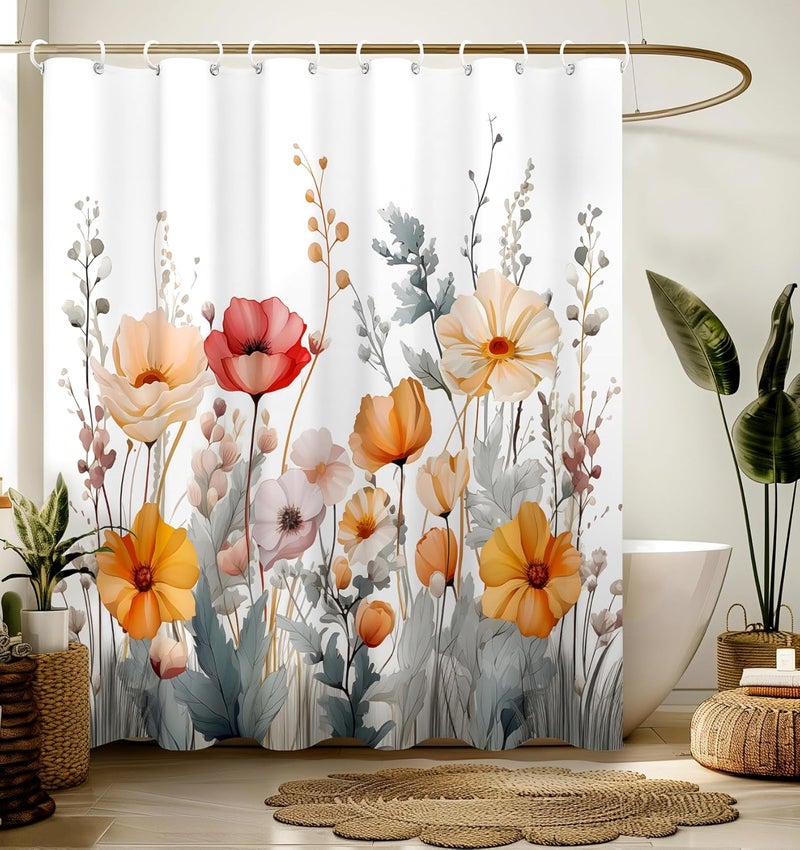 Stanoha Shower Curtain for Bathroom Stall Modern Cute Aesthetic Washable Decorative Girly Waterproof Unique Wildflower Elegant Girls Chic Print Design Teen Women Cortinas de Baño Bathtub 72 x72 Inch - Image 1